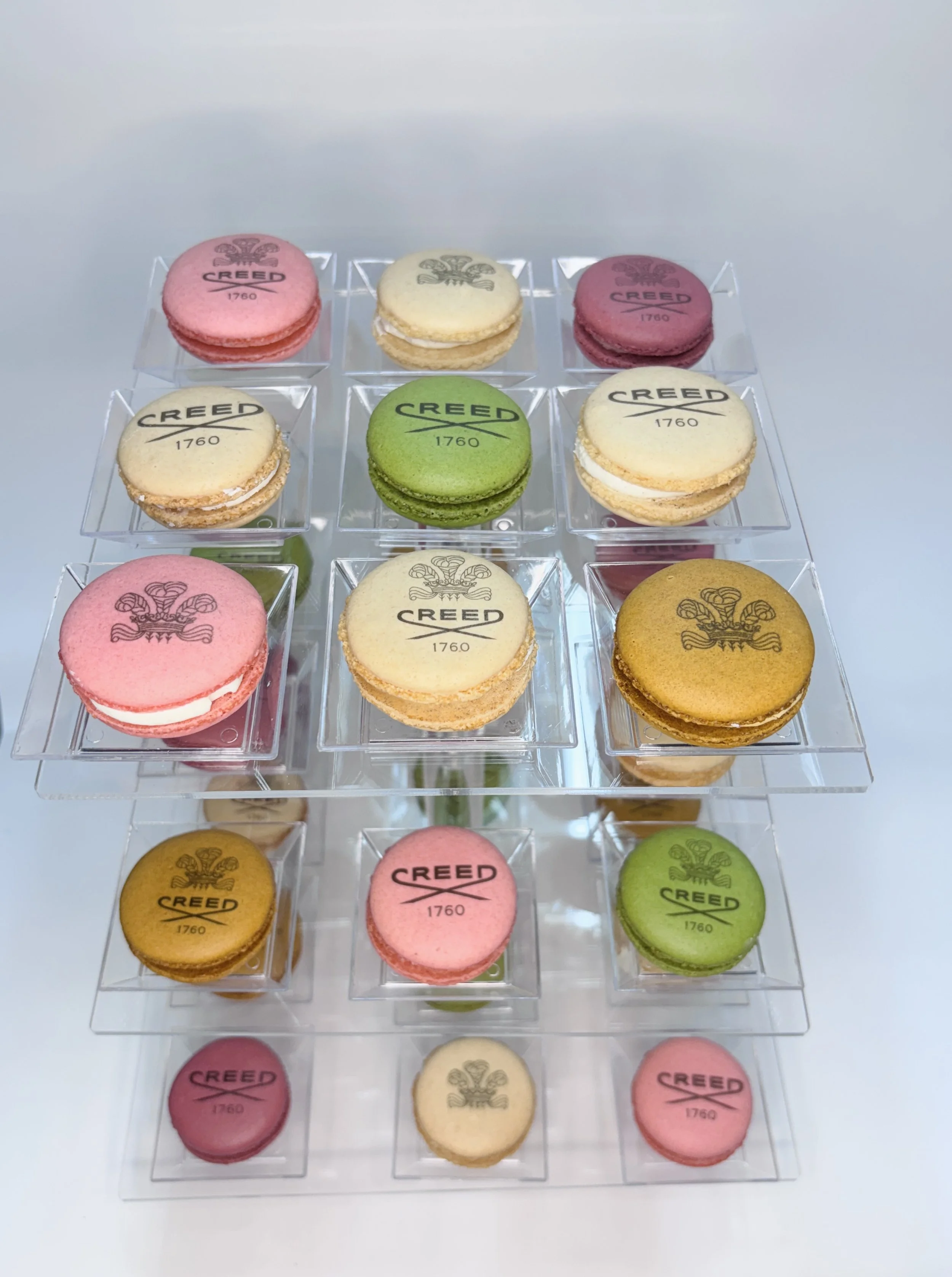 Curated macaron tower with custom Creed Fragrance macarons - Make Your Life Sweeter
