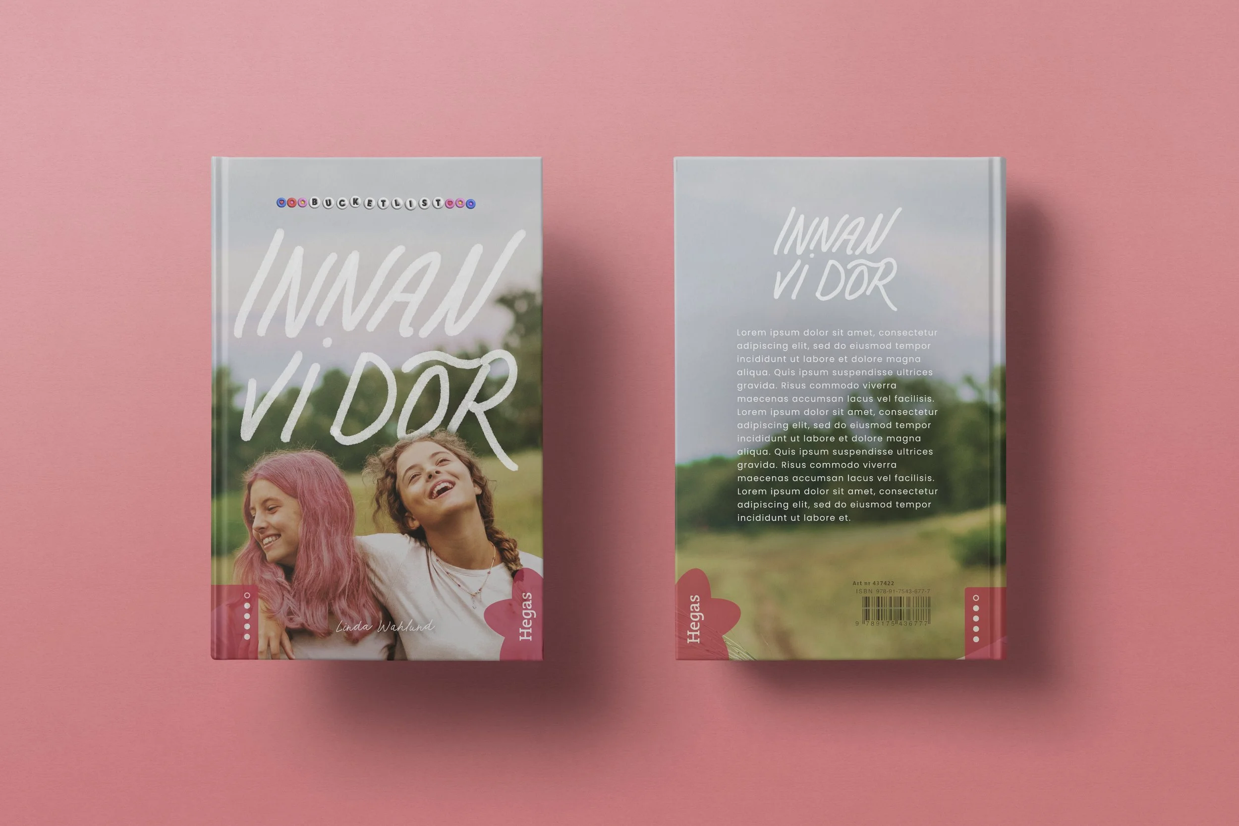  Formgivning av bokomslag till serien Bucketlist (vinjett, titel, omslag) i tre delar 