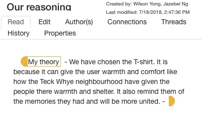 one of the group's note on Knowledge Forum