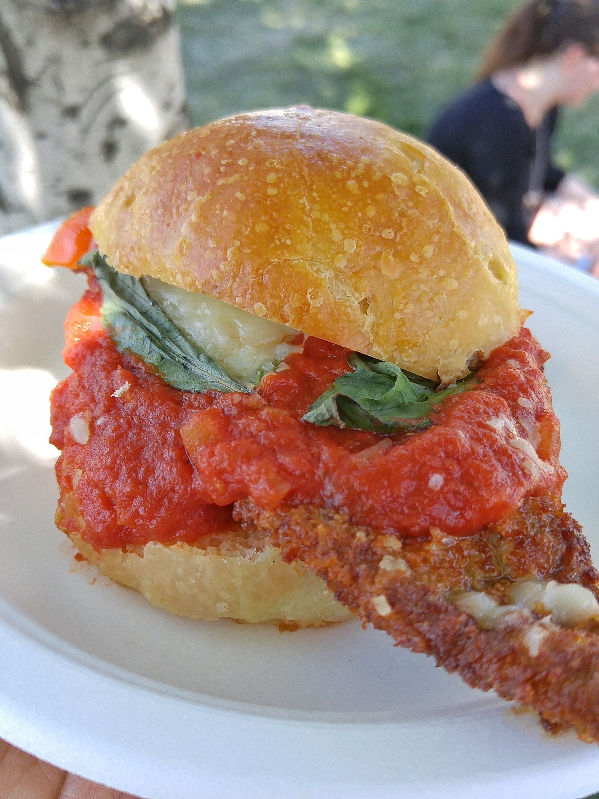 Veal Parm Sangouche - Hot Peppers, Roasted Onion, Mozzarella. Cost - 10 Crowns