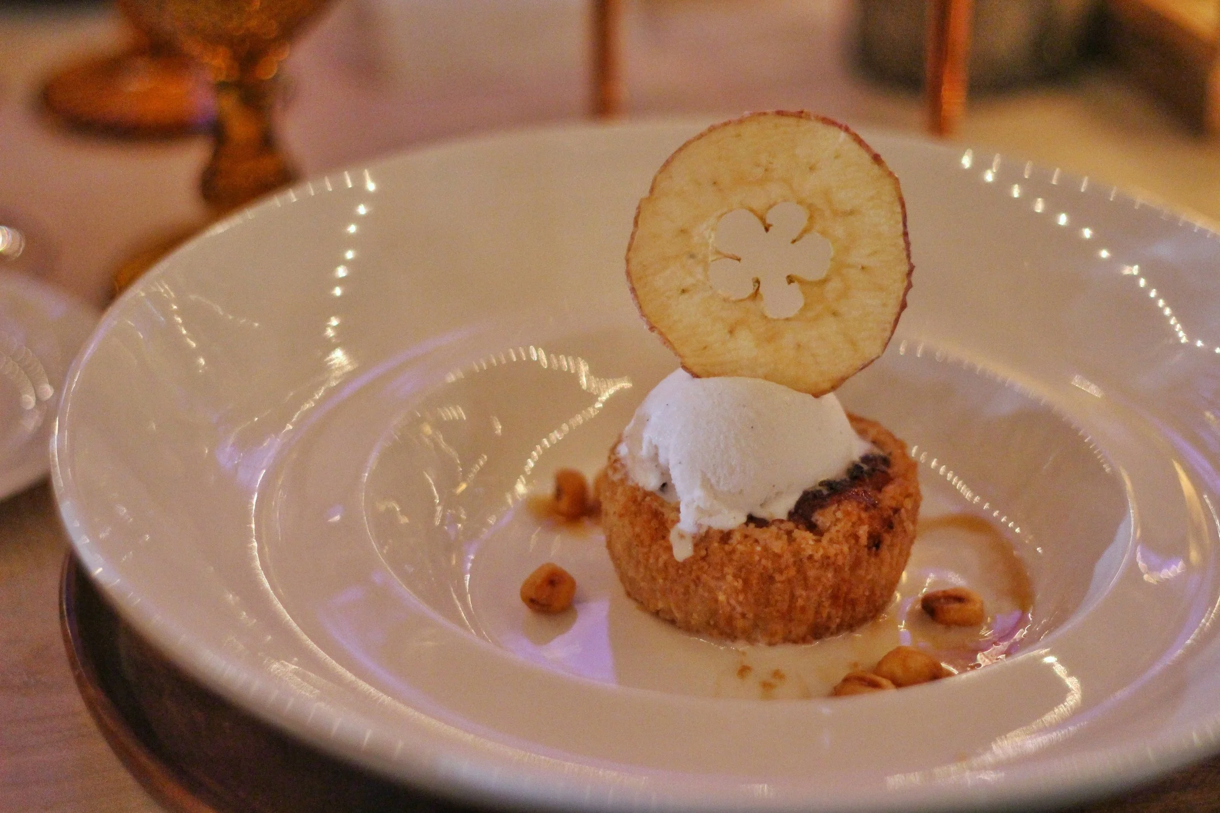 Niagara Peninsula Apple Pie, Coconut Vanilla Ice Cream, Candied Corn Nuts & Quebec Maple Syrup
