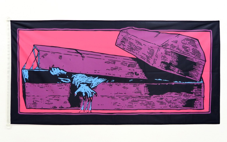 ‘COFFIN’ wall hanging/flag by Funeral French (China Heights Gallery) 2016