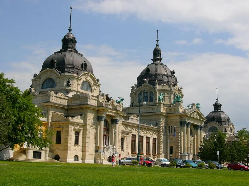 Széchenyi Baths photo by Andreas Poeschek via Wikipedia