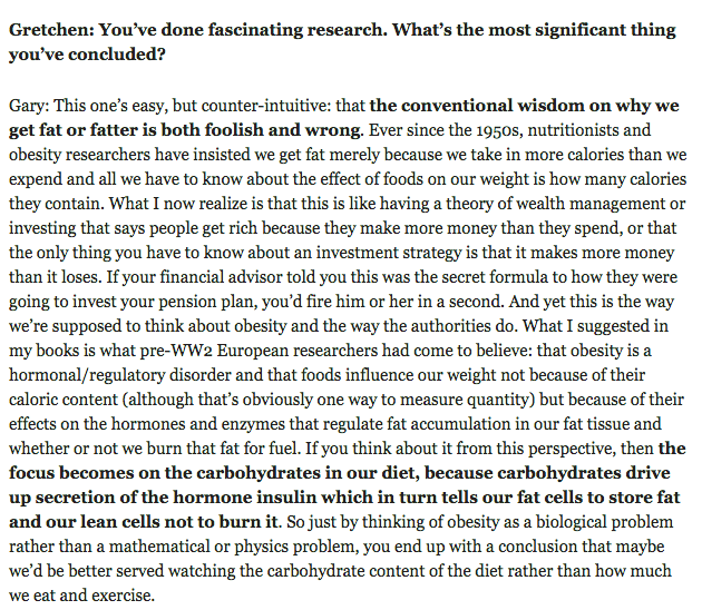 Screenshot from an interview with Taubes on gretchinrubin.com