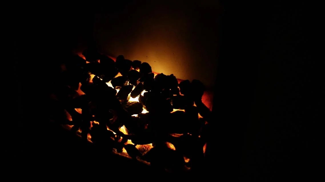 Fire burning in the morning.