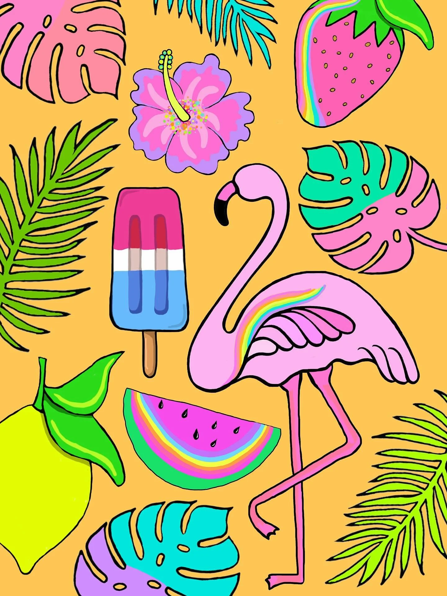 If @lisafrank and a fruit salad had a beach party&hellip;🌈🦩🍉🧡💅🏻

#LisaFrankVibes #TropicalPop #FruityAndFabulous #ColorCrush #SummerPalette #FlamingoFun #BoldAndBright #ArtThatPops #JuicyVibes #RetroTropical #HelloHappyColors #KatieConleyArt