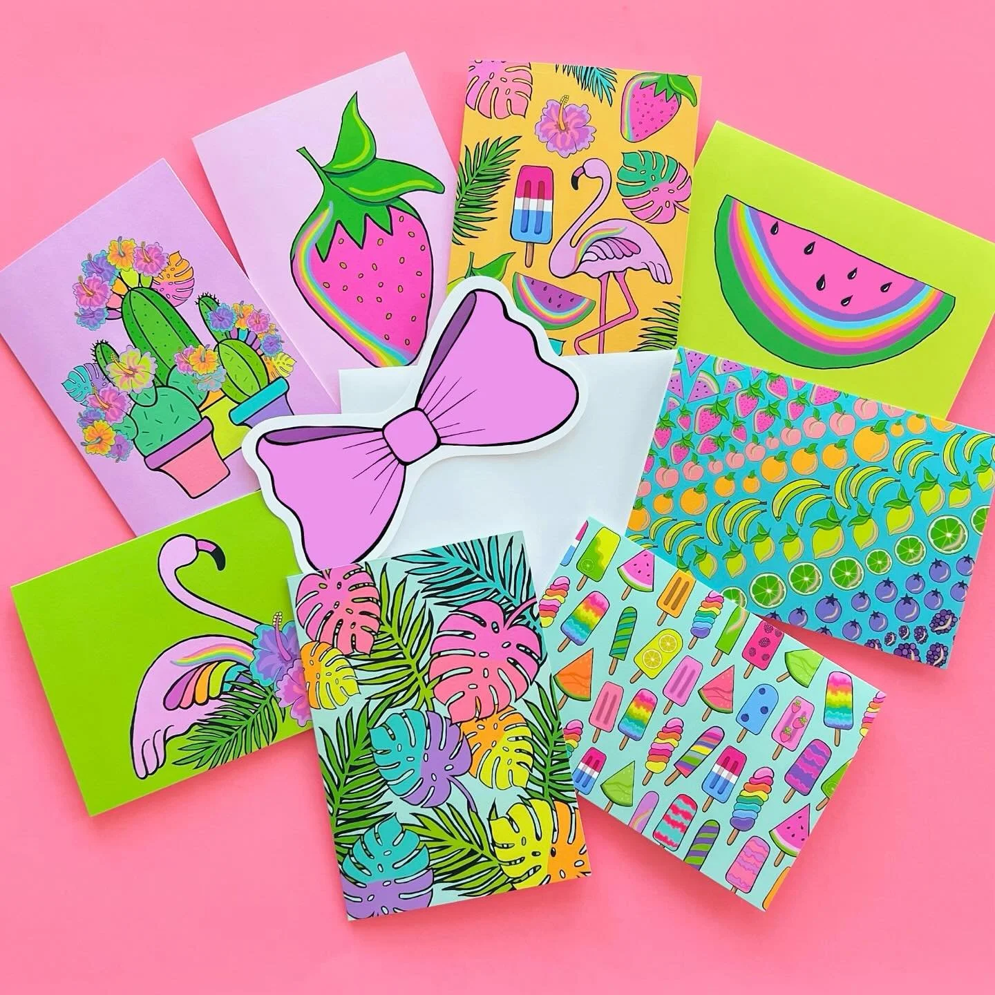This card collection is basically summer in envelope form &mdash; bold, fun, and tutti frutti fabulous! 🌈✨

#KatieConleyArt
#KatieConleyDesign
#HappyMailGoals
#StationeryAddict
#ColorLoversUnite
#ArtThatPops
#CardDesign
#NeonDreams
#BoldAndBright
#C