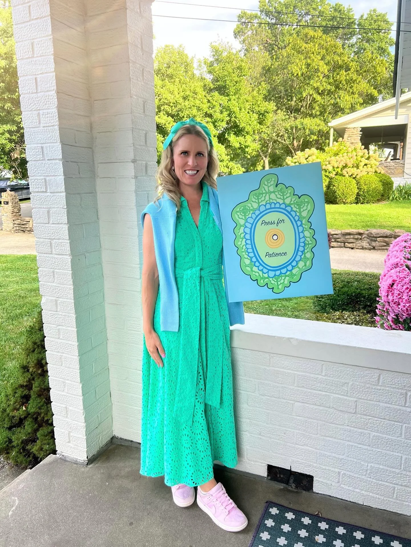 How fun is this new art that I made for my kids&rsquo; teacher&rsquo;s lounge 💙💚

I wanted to create something that felt like a little daily reminder of the superpower they use most: patience. ✨ So I designed this playful &ldquo;Press for Patience&