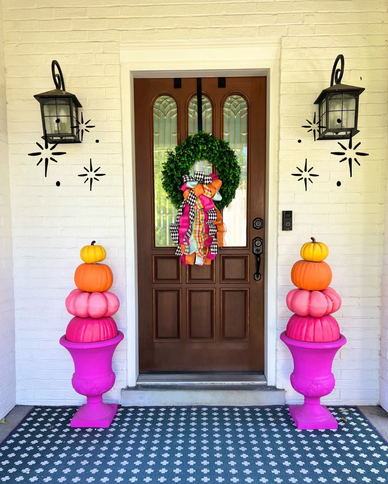 I&rsquo;ve always loved pink + orange for fall&mdash;it feels festive and joyful, and a little unexpected. 🌈 This year, I brought my pink + orange pumpkin stacks back out after a couple years tucked away, and they&rsquo;re reminding me that color ne