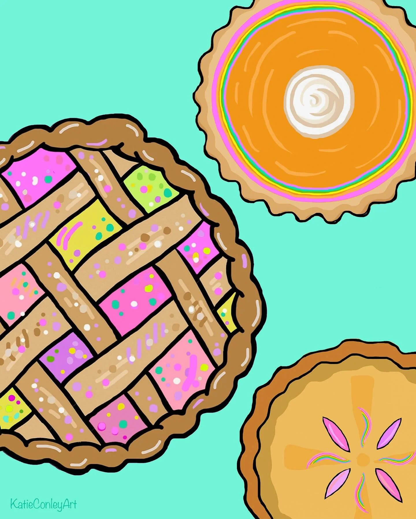 Let the pie season commence!! ✨🥧✨ Symbols of sweetness, comfort, and connection&hellip;.all the things I want this season to hold. Here&rsquo;s to colorful slices of joy all month long. 🍂💖 #HelloOctober #ArtfulLiving #KatieConleyArt
