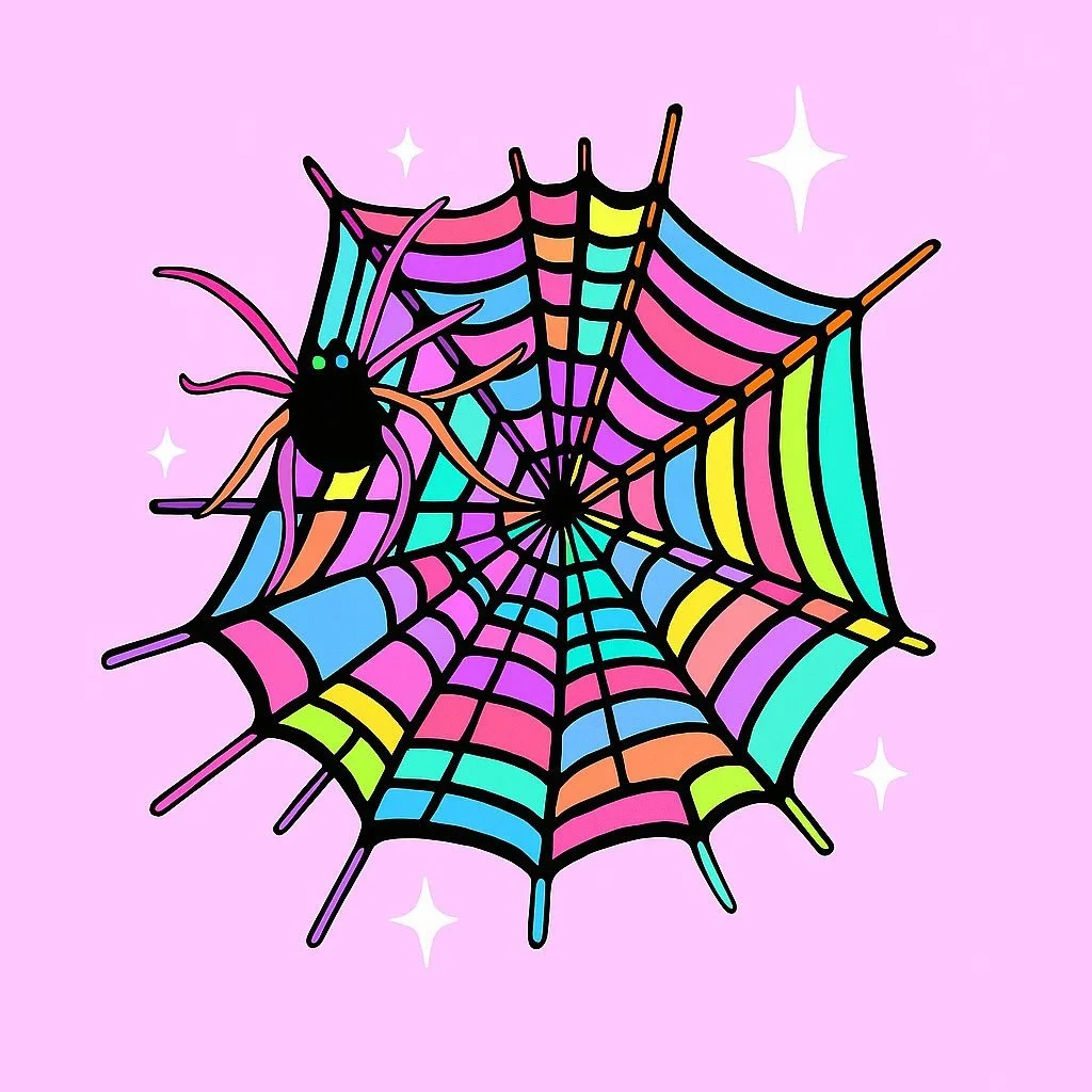 Caught in a web of color! 💖✨🕸️

This little rainbow spider is spinning some serious sparkle magic just in time for spooky season. 🎃🌈🕷️ 

#KatieConleyArt #ColorfulHalloween #PastelSpooky #WhimsicalArt #RainbowVibes #HappyHaunting #SpookyCute #Hal