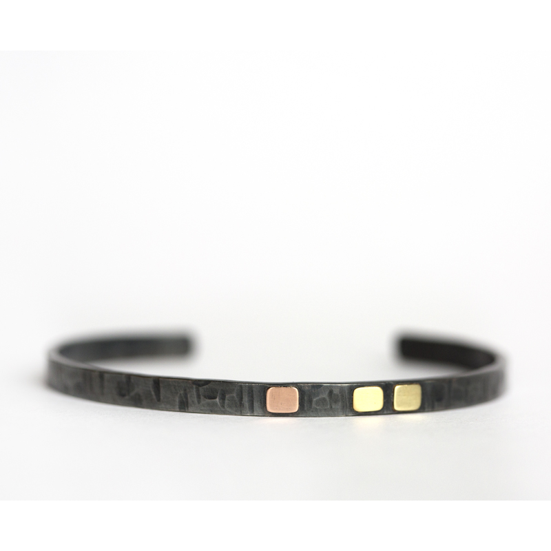 EC Design Handmade cuff bracelet, sterling silver, 14k green gold, 18k yellow gold mixed metal, recycled, ethical metalsmith, hammered, stackable, minneapolis custom jewelry