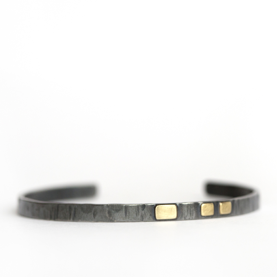 EC Design Handmade cuff bracelet, sterling silver, 14k green gold, 18k yellow gold mixed metal, recycled, ethical metalsmith, hammered, stackable, minneapolis custom jewelry