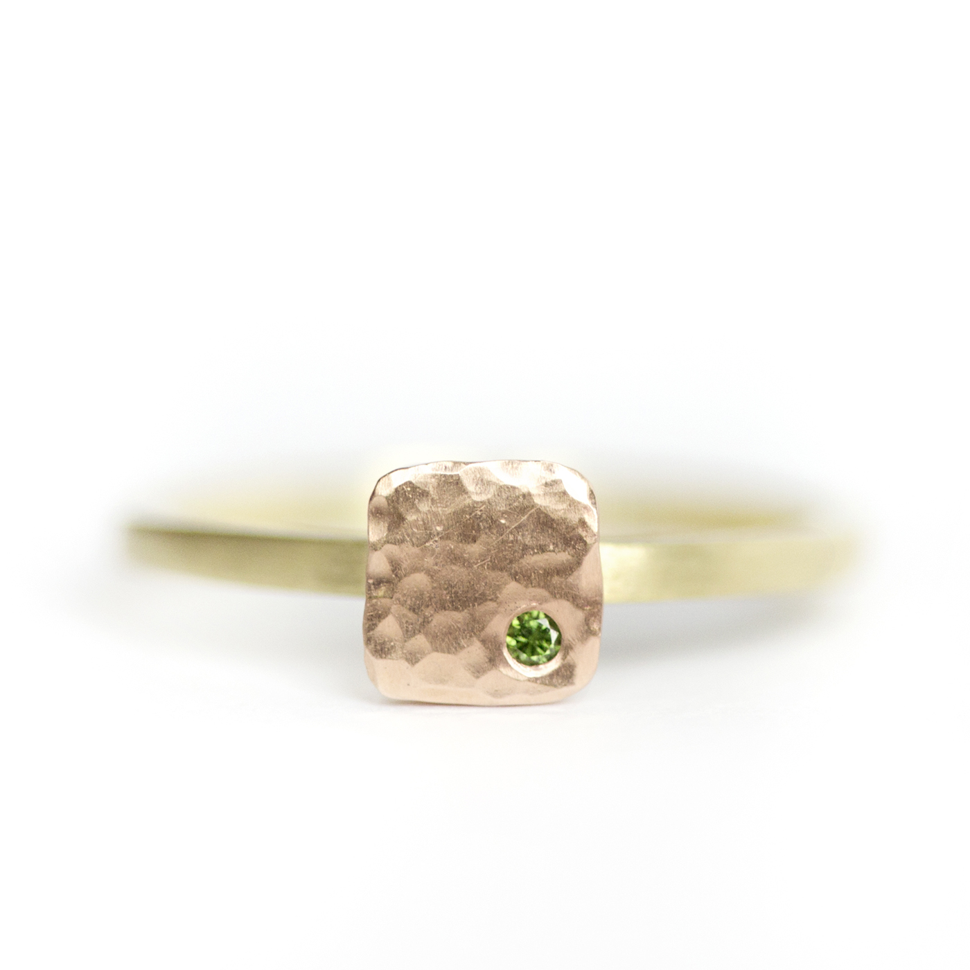 modern minimal mixed metal satin 14k green gold 14k red rose pink gold green diamond wedding band stacking ring custom jewelry handmade Minneapolis recycled metal alternative wedding minnesota jeweler