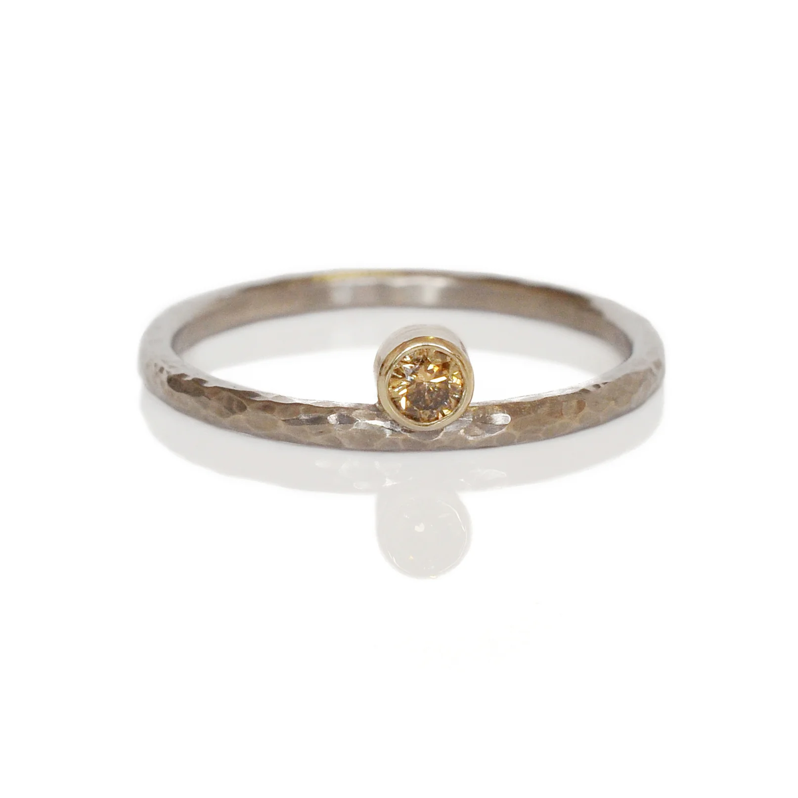 mixed metal champagne diamond white gold palladium band offset diamond stacking ring wedding band alternative bridal handmade recycled metal minneapolis custom jewelry minnesota jeweler