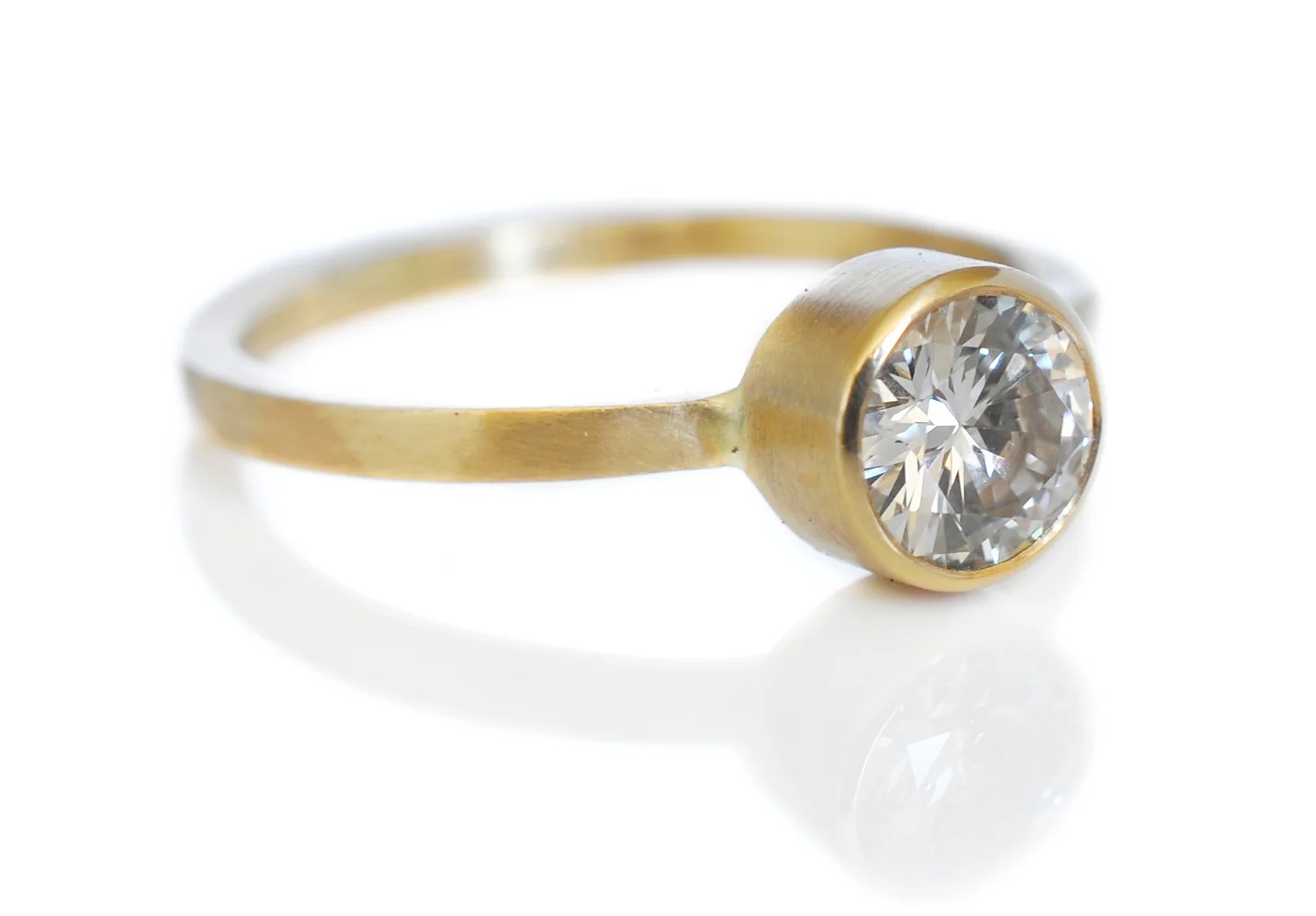 MarthaG-side-customResetSolitaire-bezelSet-hammered14ky-whiteDiamond.jpg