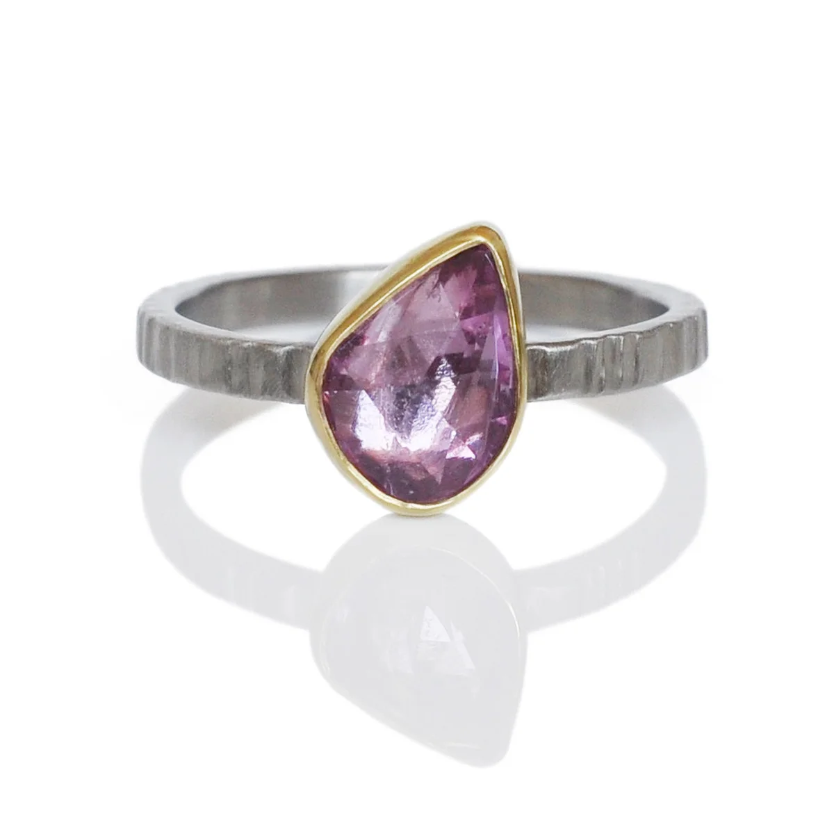 pink sapphire, rosecut sapphire, 18k yellow gold, palladium, mixed metal, wedding engagement commitment ring, minneapolis custom jewelry, recycled metal, minnesota jeweler