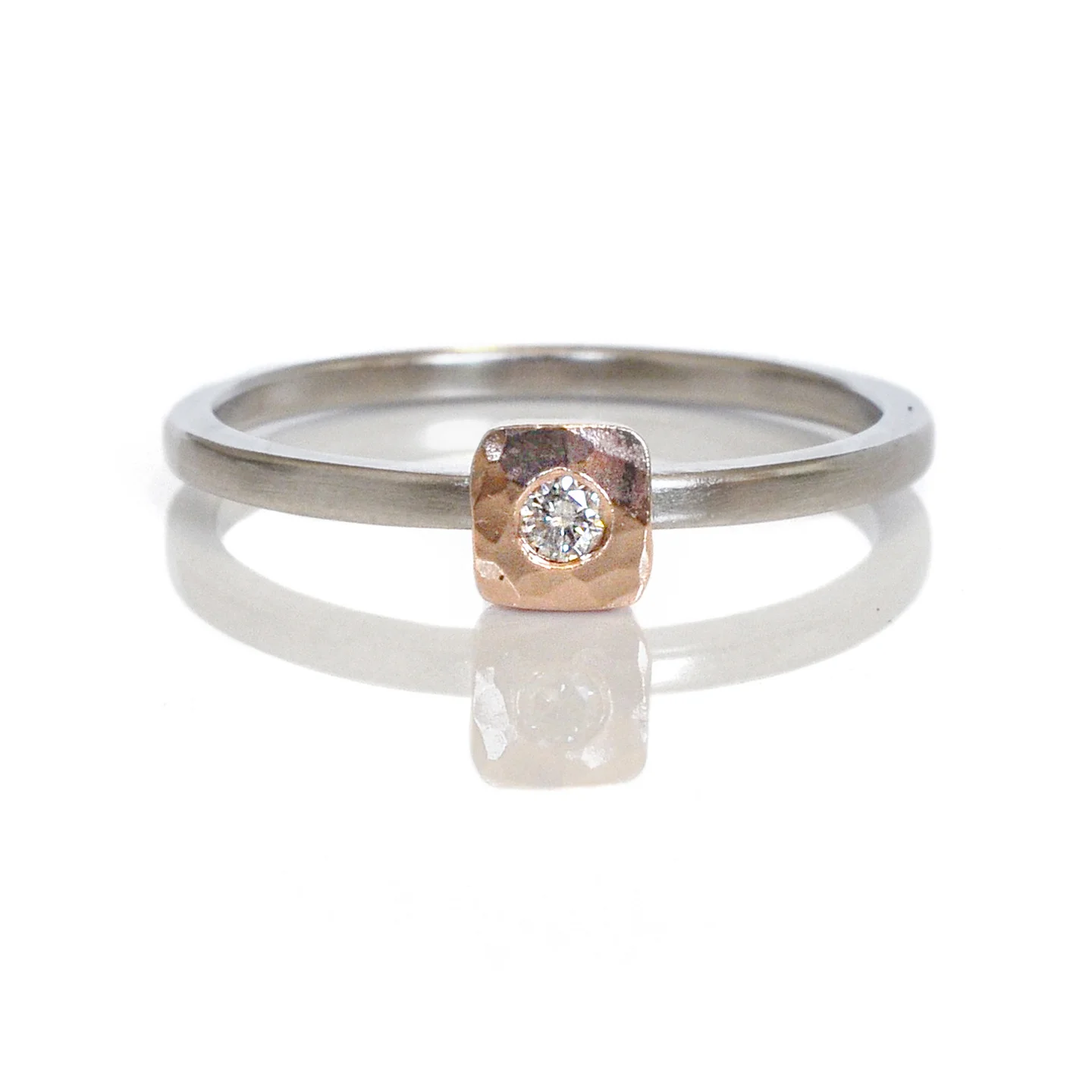 14k red rose pink gold flush set white diamond cell ring 500 palladium mixed metal alternative wedding engagement commitment ring cell ring minneapolis minnesota custom jewelry