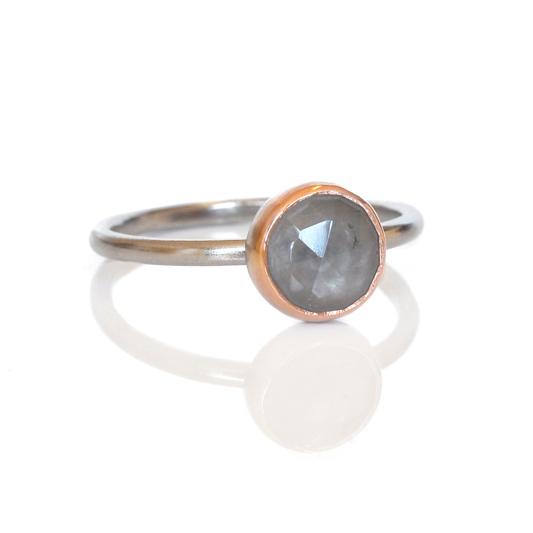 14k red rose pink gold bezel satin palladium band recycled mixed metal alternative bridal wedding engagement commitment rings ec design minneapolis minnesota custom jewelry