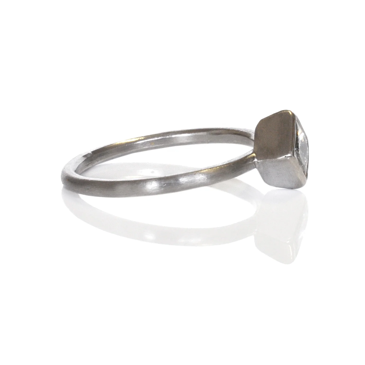 modern minimial 940 palladium bezel and band princess cut white diamond satin finish modern bridal engagement commitment ring minneapolis custom jewelry recycled metal
