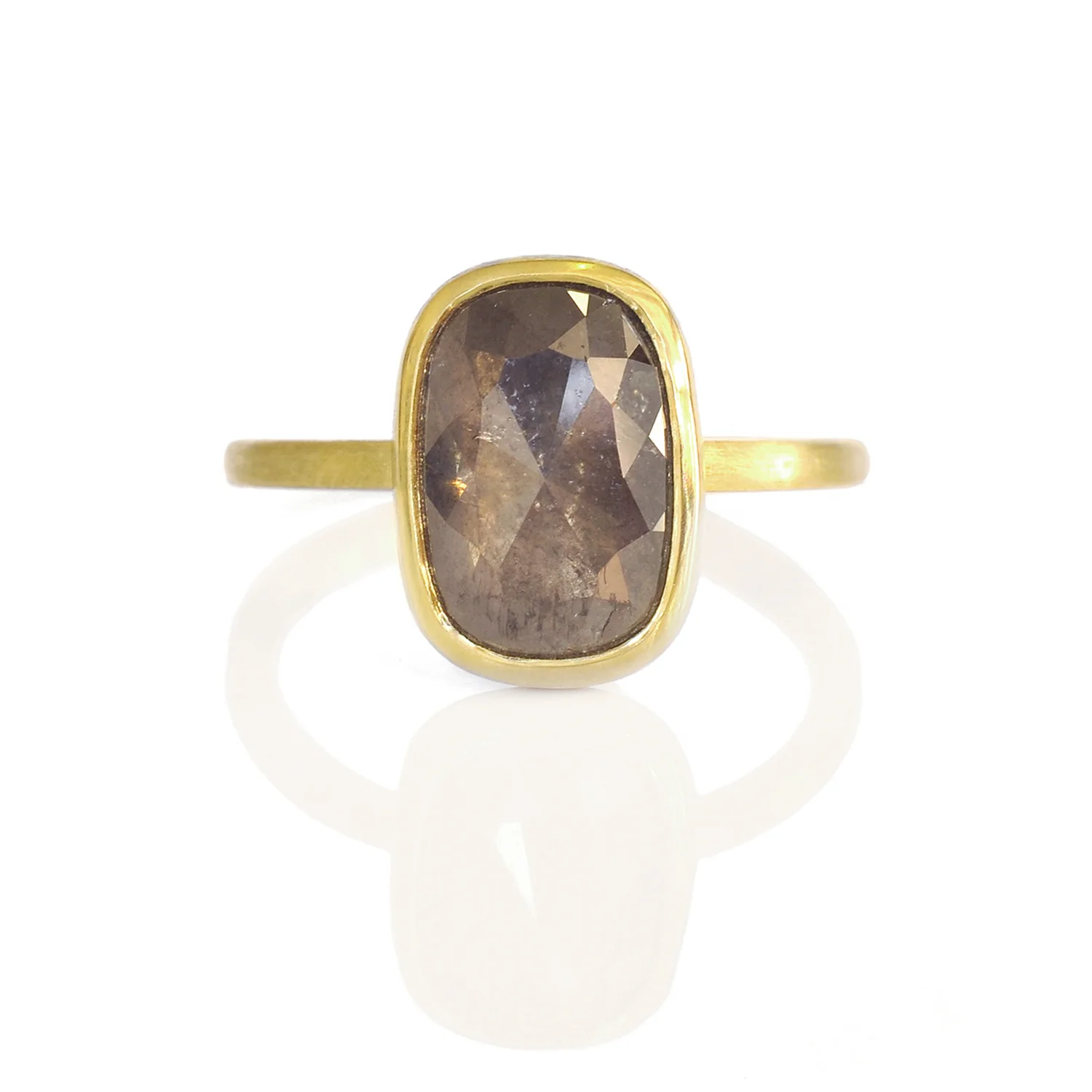 Geovanny surprised page with this incredible 2.55ct gray rose cut diamond, bezel set in this custom 18k yellow gold setting.