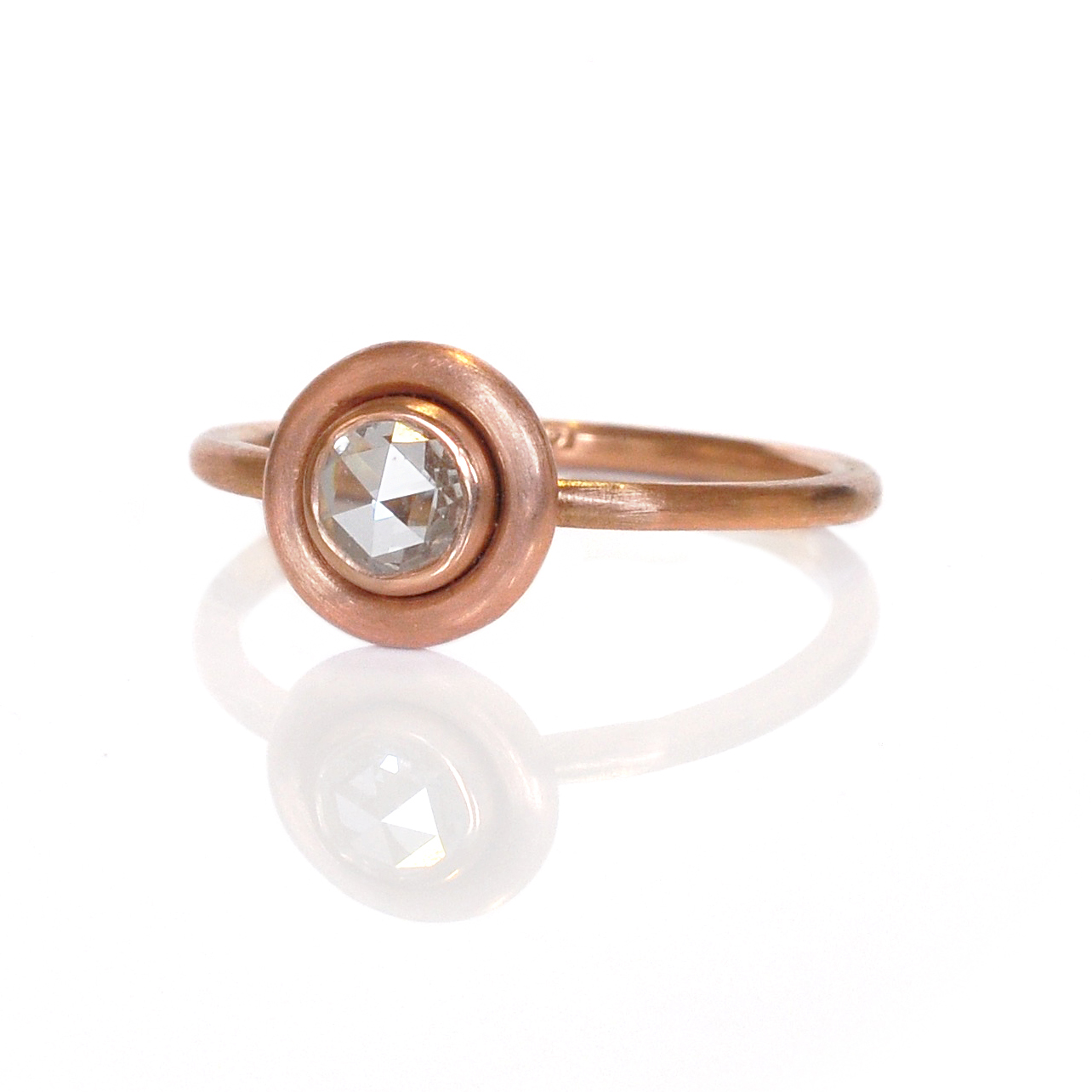 14k red rose pink gold saturn halo solitaire ring wedding engagement commitment bridal ring ec design minneapolis custom jewelry