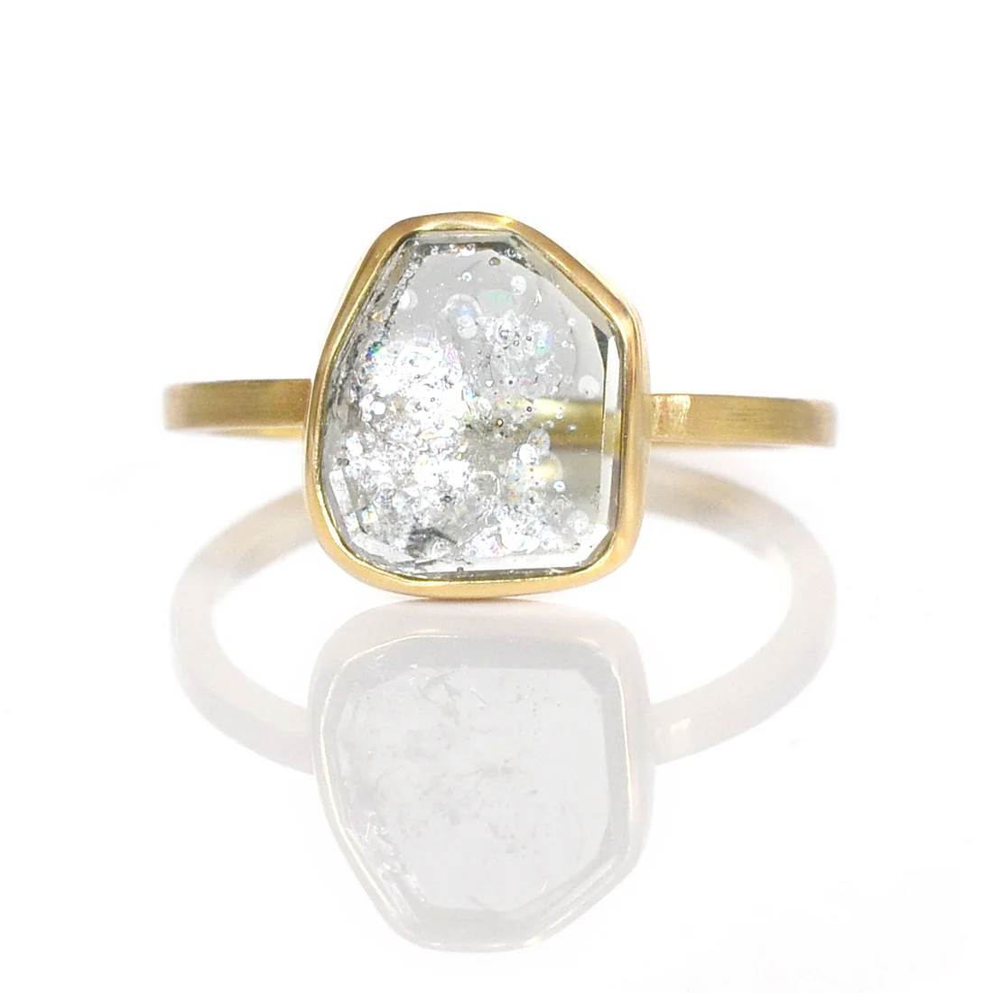 18k yellow gold blue green montana sapphire slice open back solitaire modern minimal asymmetrical alternative wedding engagement commitment cocktail ring ec design ethical minnesota custom jewelry