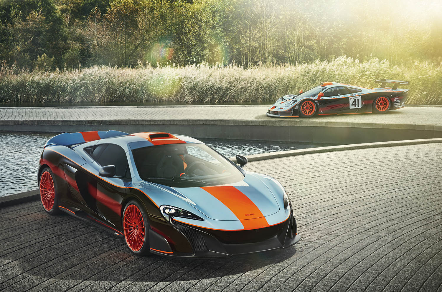 McLaren_MSO-Gulf Racing 675LT with 1997 F1 GTR Longtail.jpg