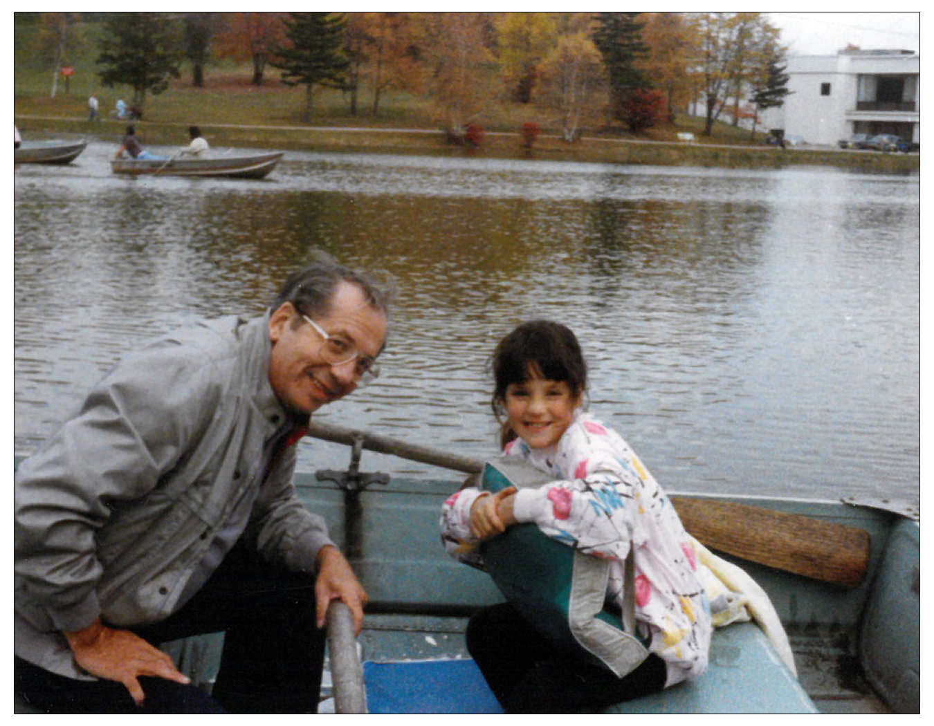 The Author/Artist and her Grandpa Jack on the lake at Kutsher's