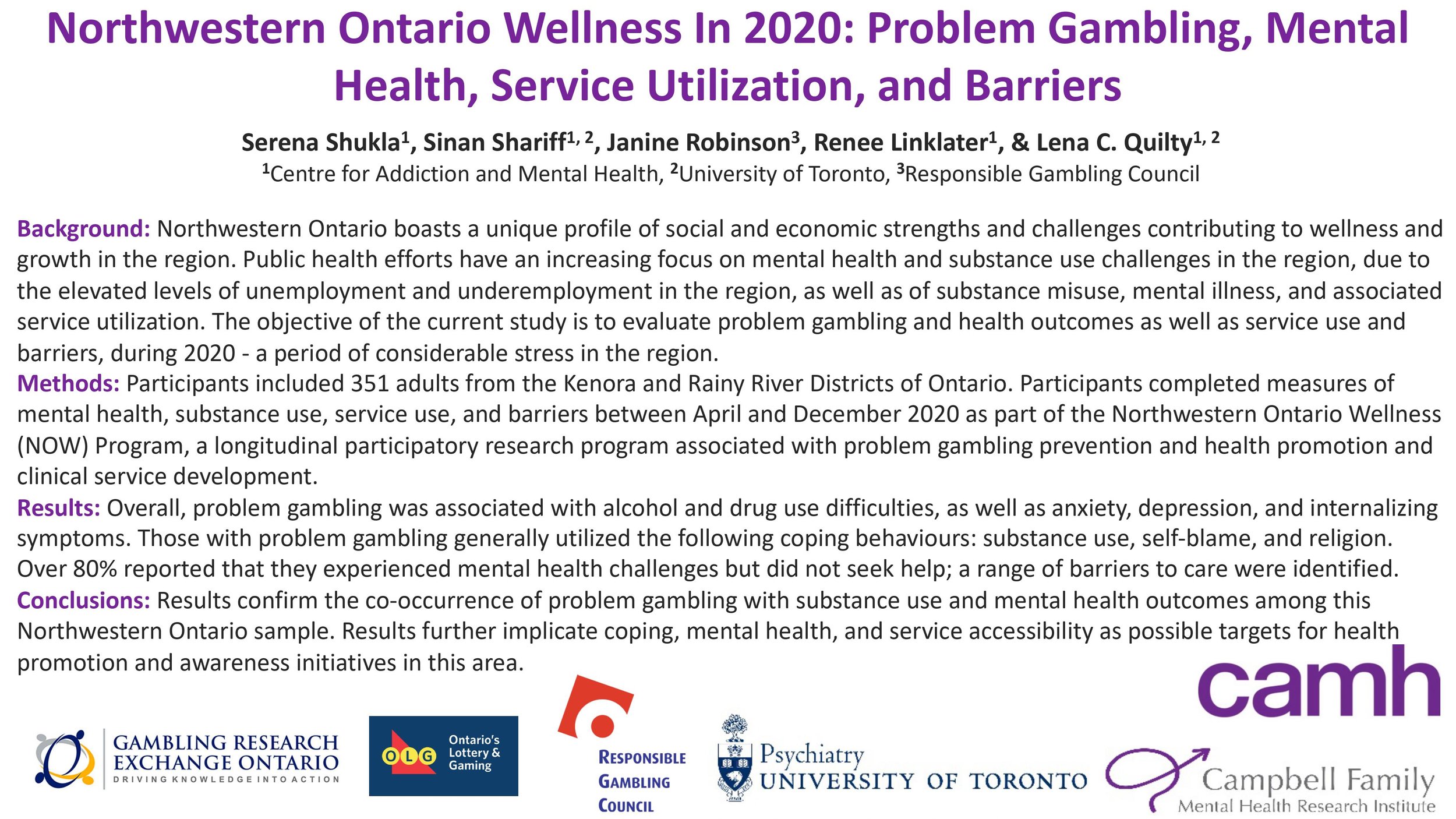 #5 Northwestern Ontario Wellness In 2020: Problem gambling, mental health, service utilization, and barriers