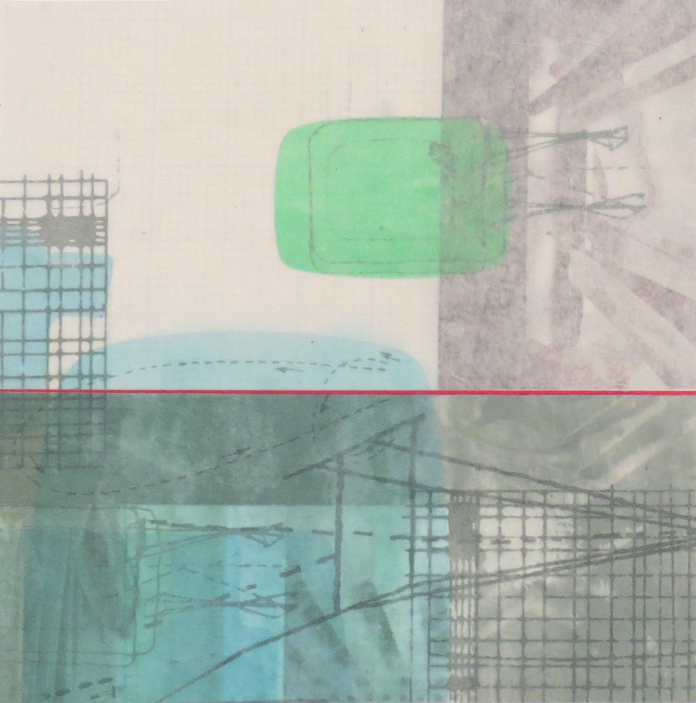 Horizon in Blue and Green, 2016, mixed media screenprint, 10" x 12"