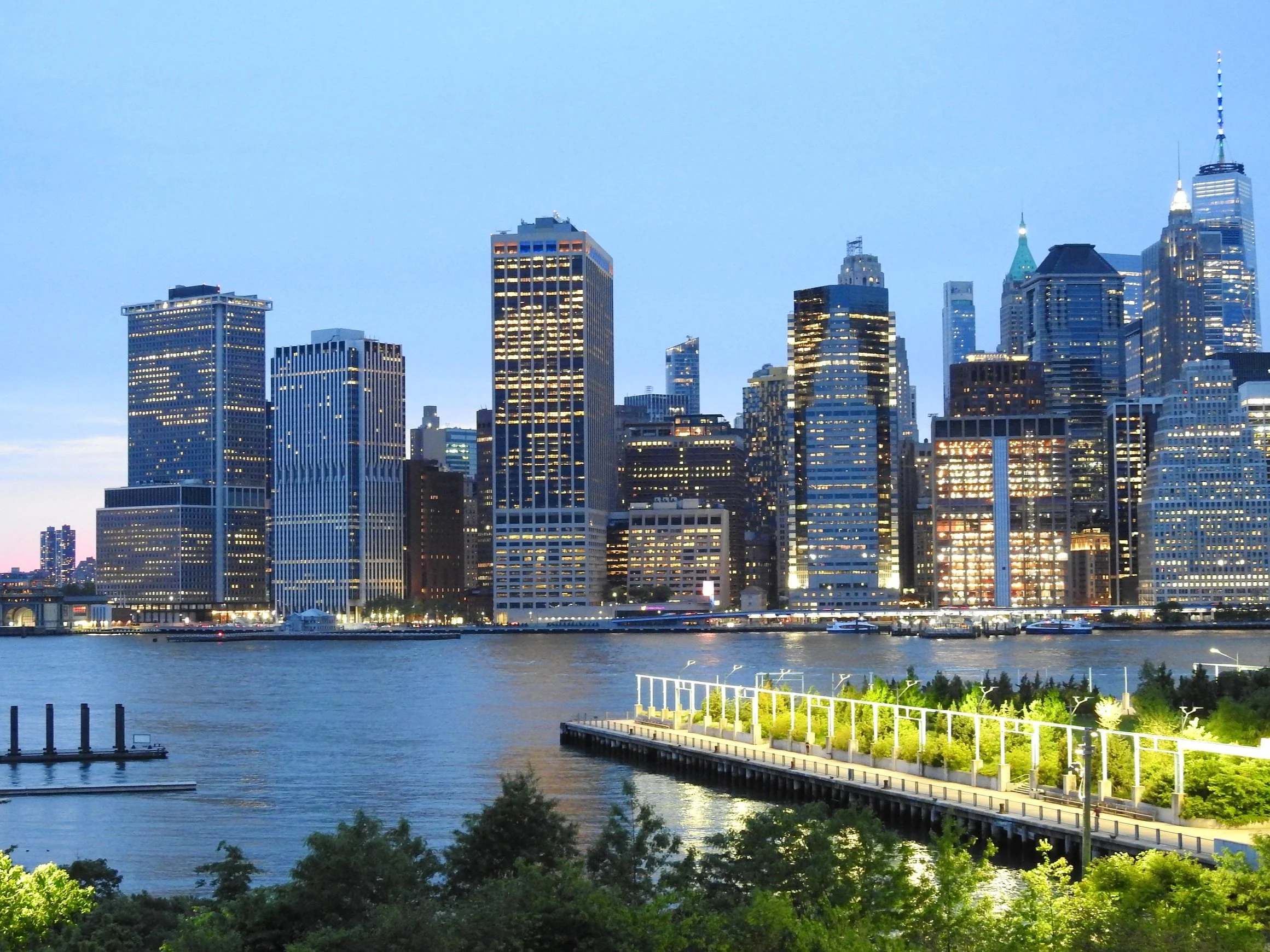 The Manhattan skyline at dusk, Brooklyn, New York