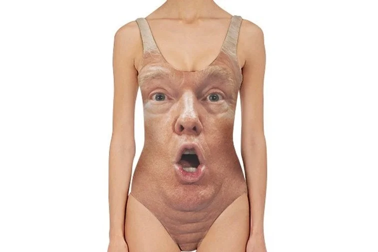 THIS DONALD TRUMP SWIMSUIT CONSISTS SOLEY OF A PHOTO OF HIS FACE