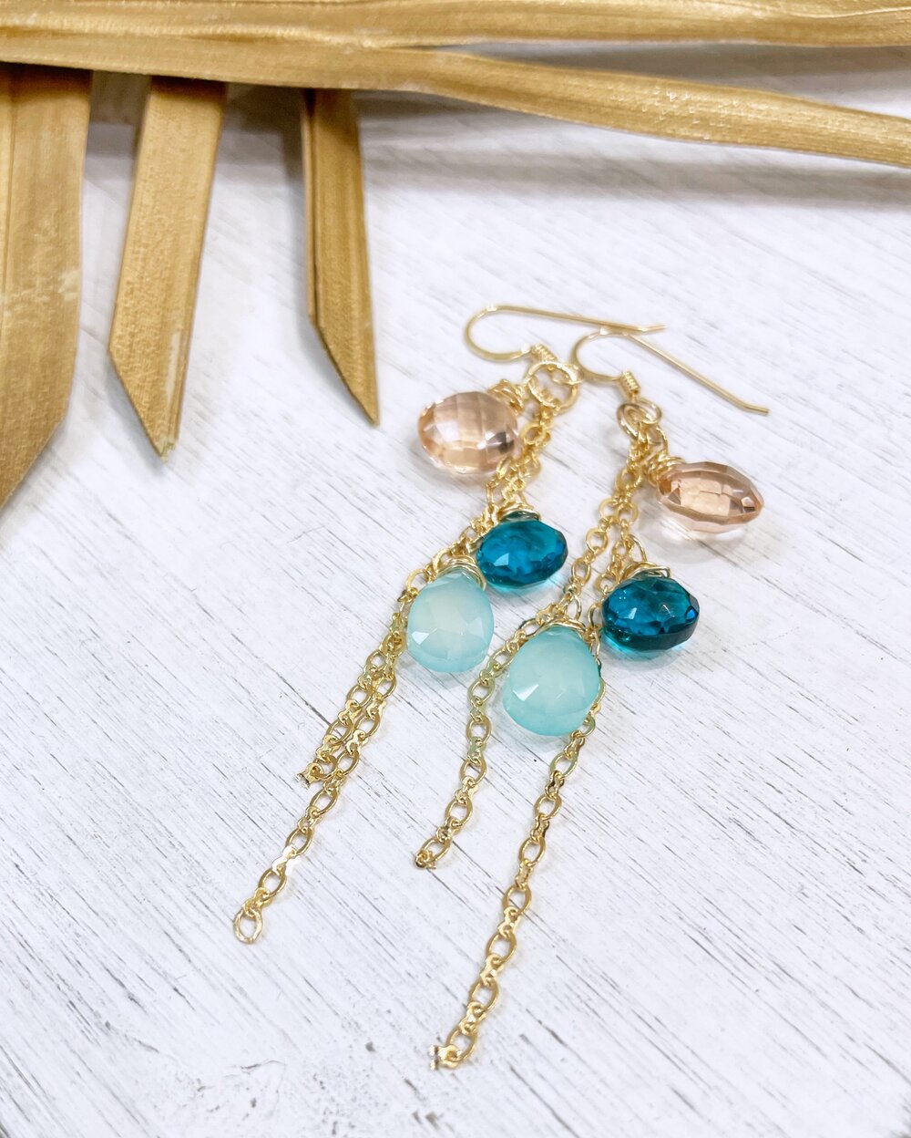 Gemstone Gold Chain Earrings