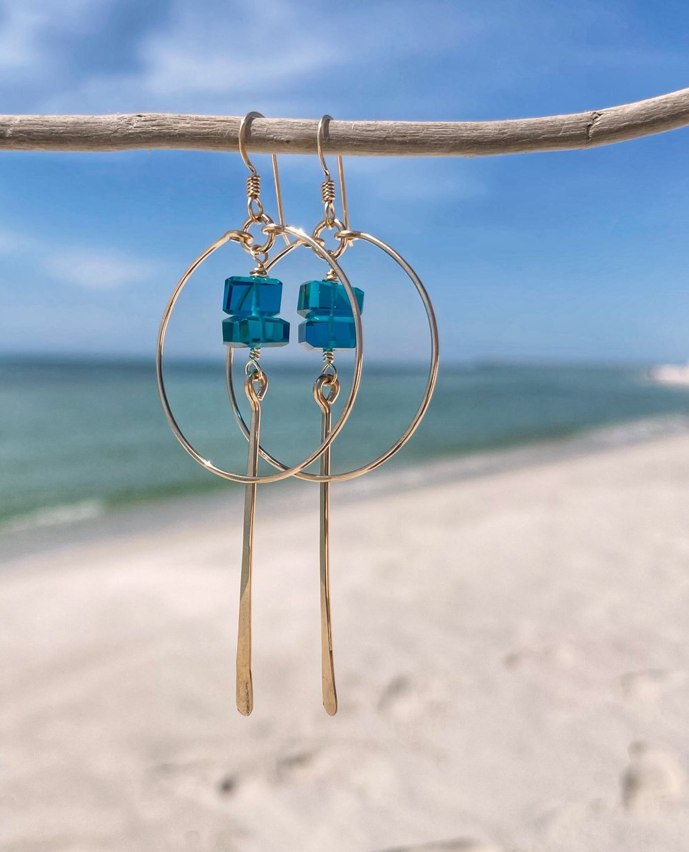 Teal Quartz Long Spike Hoops — Quinn Sharp Jewelry Designs
