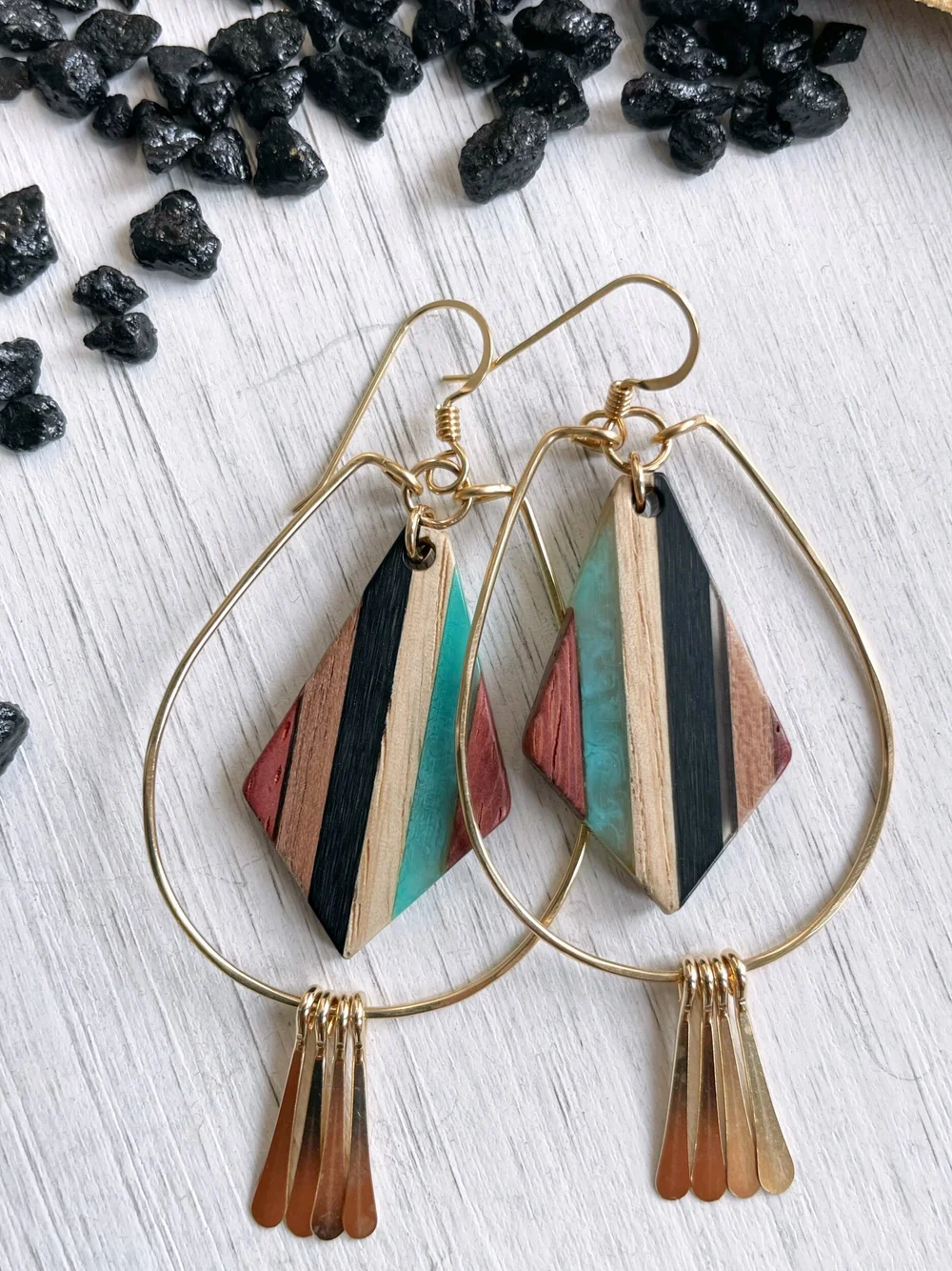 Wood and Resin Teardrop Fringe Hoops — Quinn Sharp Jewelry
