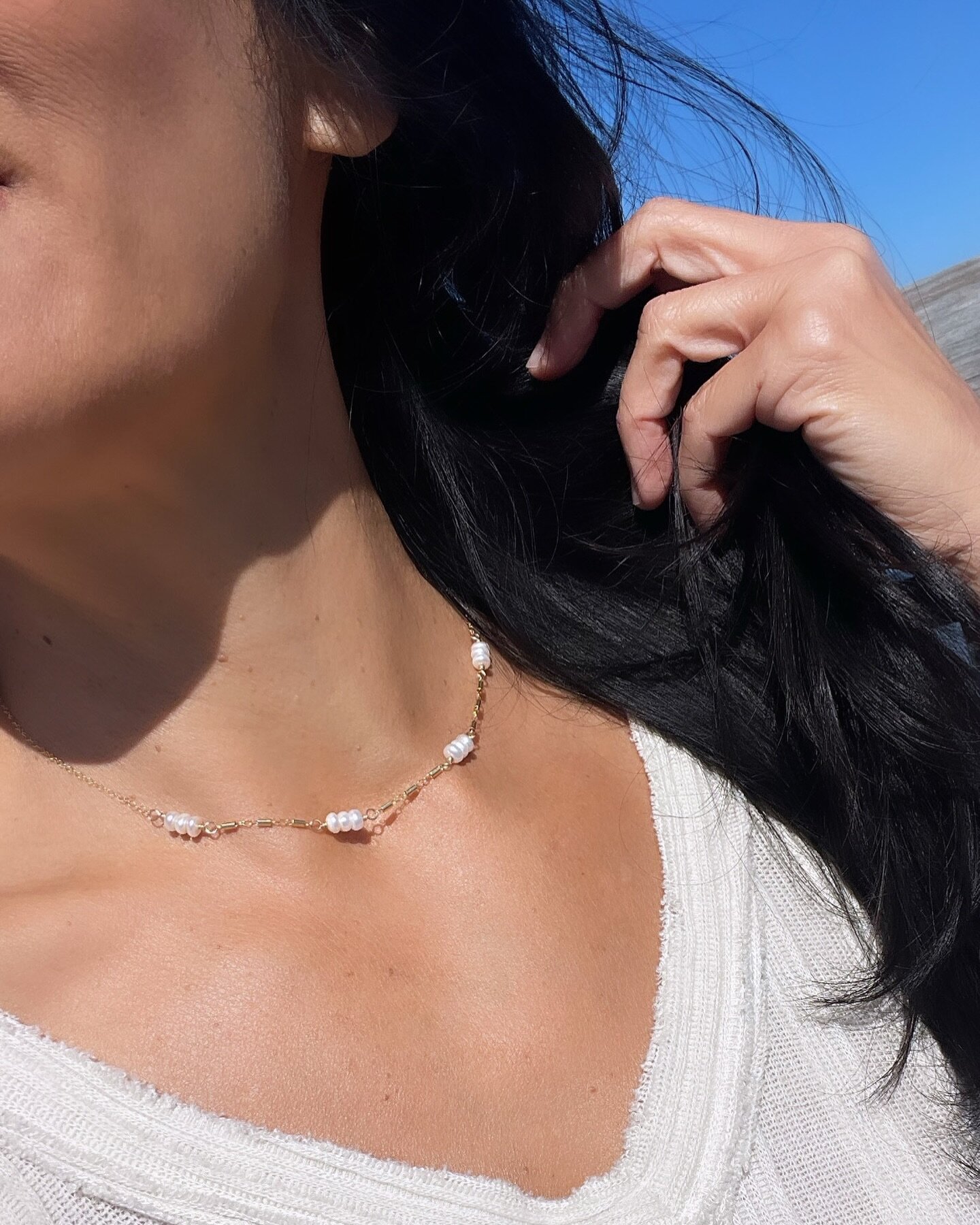 Pearls for the win! This new pearl choker has been a staple for me lately. Literally goes with everything!!! Check out the listing on my website for more photos and details. Genuine freshwater pearls and 14kt gold filled chain, $68.