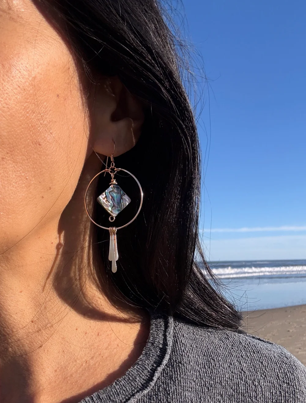 Circle Hoops Abalone Triple Fringe — Quinn Sharp Jewelry Designs