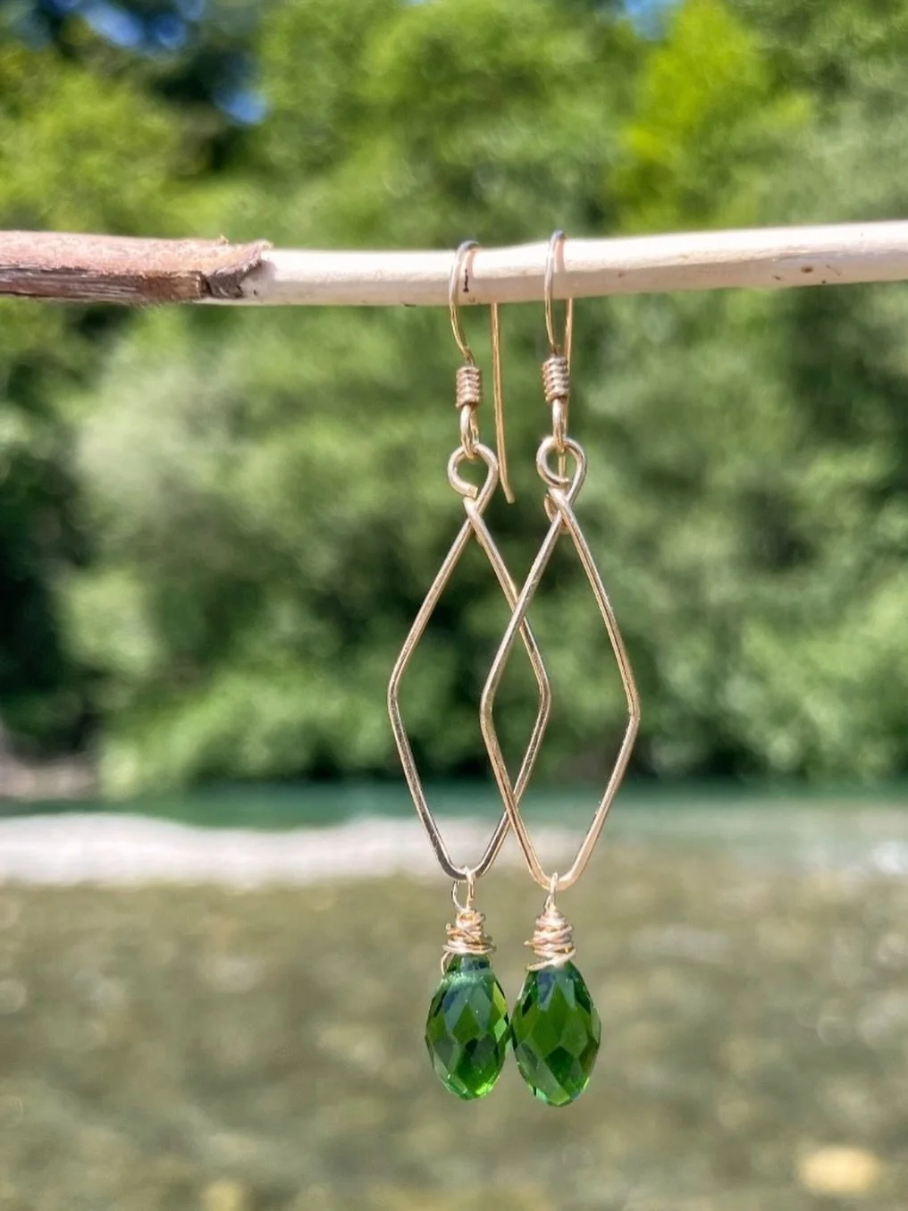 These cute little diamond hoops with green quartz dew drops are finally back in stock. It&rsquo;s a great color for your spring-summer adventures in nature.