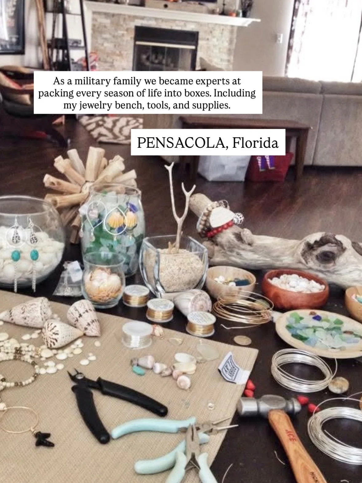 Here&rsquo;s to 14 years of this lil jewelry biz! I am crying!! It&rsquo;s emotional looking back at all the places I&rsquo;ve created from over the years. My first space was our kitchen table in Coast Guard housing. So many moves since then, but no 