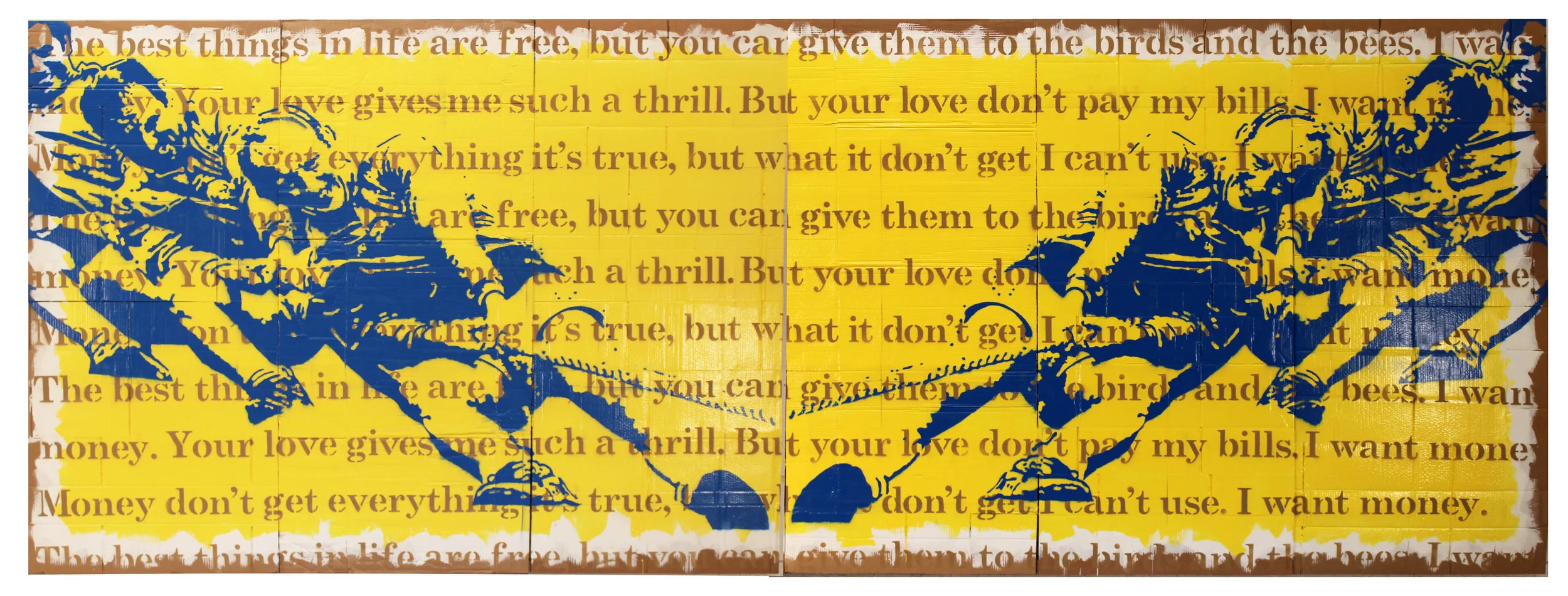 To Have and Have Not, 2018 Tug of War, 2018, 240” x 78”, acrylic on cardboard and wood products