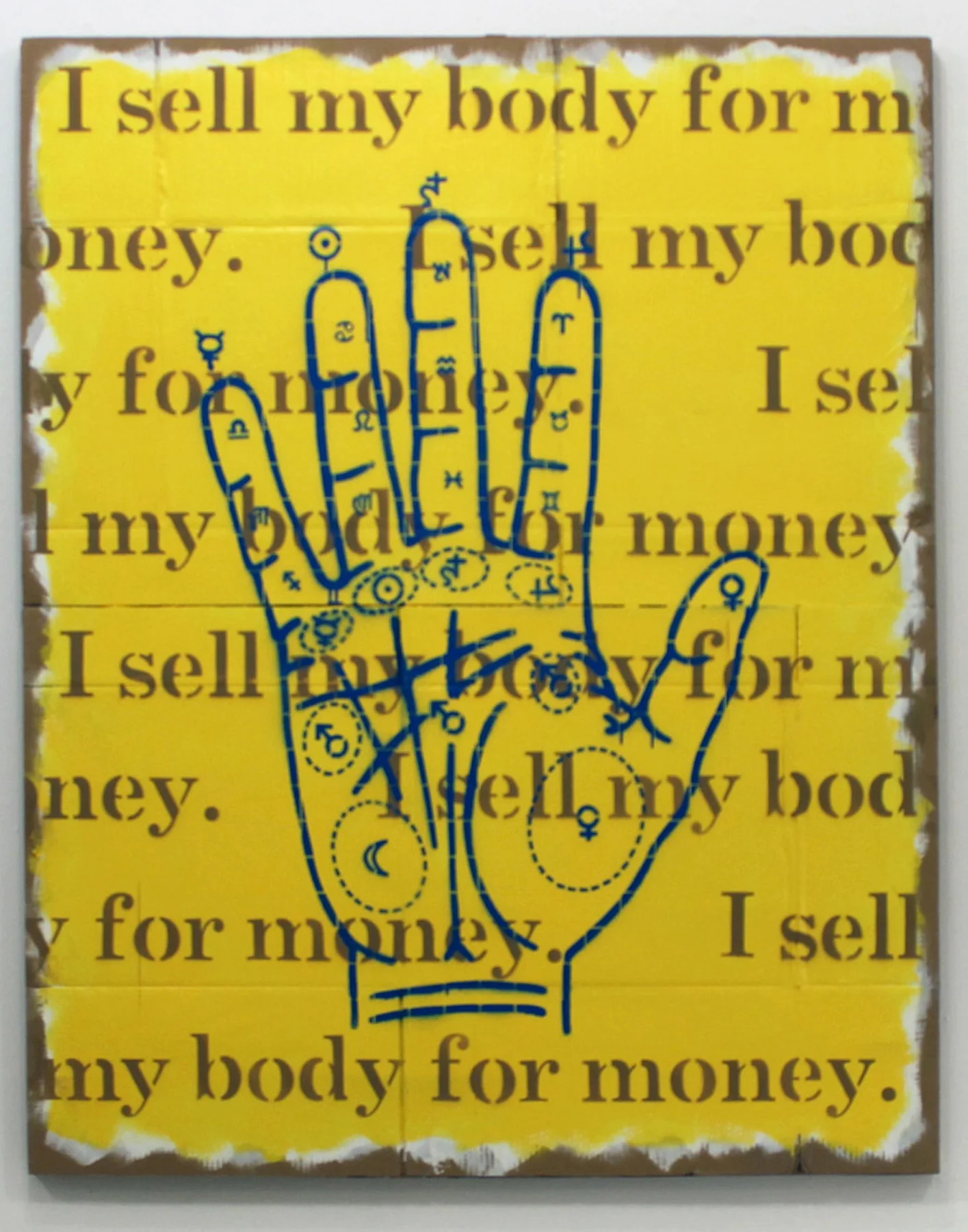 To Have and Have Not, 2018 Hand Job 1, 2018, 64” x 52”, acrylic on cardboard and wood products