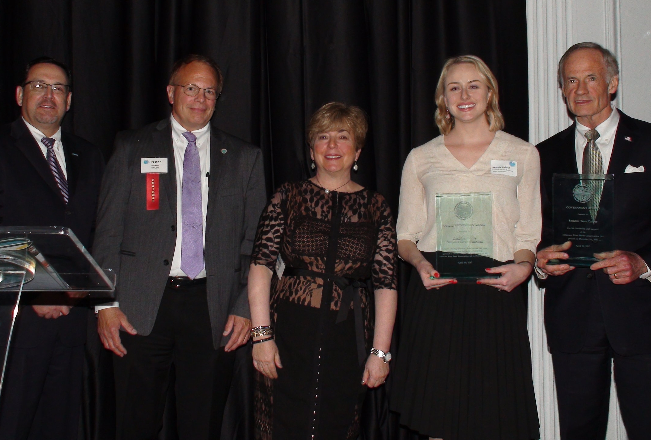 From left: Steven Tambini, Executive Director of the Delaware River Basin Commission; Preston Luitweiler, Chair of the Board of Directors of WRADRB; Kathy Klein, Executive Director of the WRADRB; Maddy Urbish, Director of the Coalition for the Delaware River Watershed; and Senator Tom Carper of Delaware