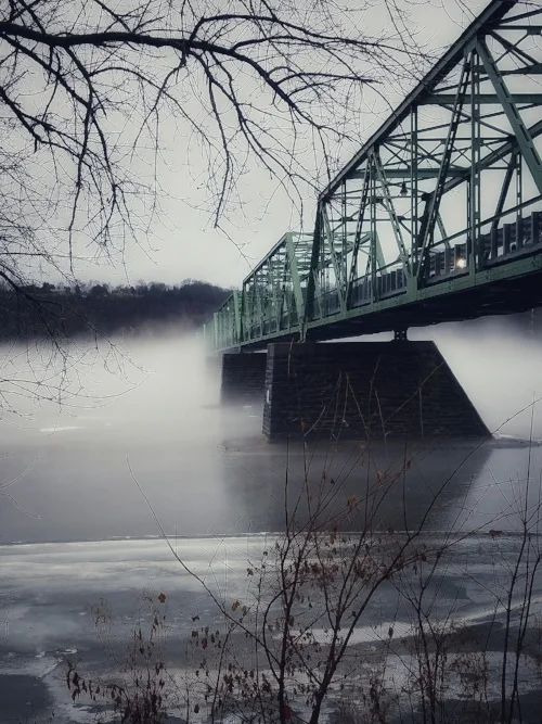 A foggy Frenchtown-Uhlerstown Bridge over the Delaware River taken by Karen Harmon.