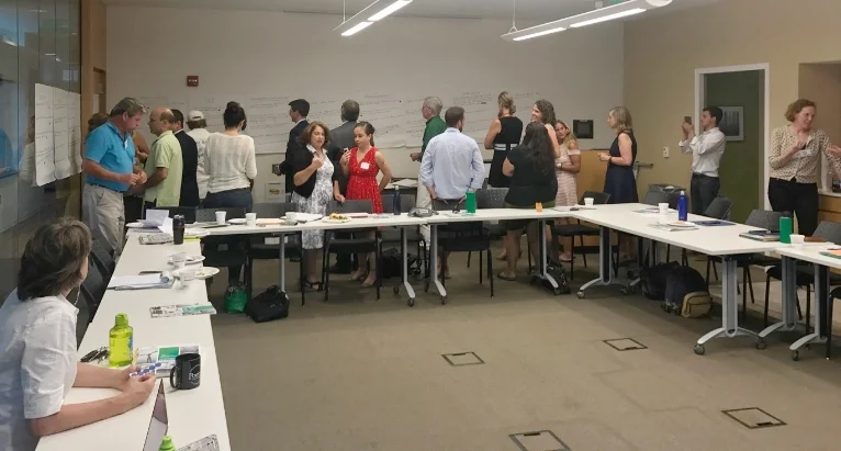 Lisa, center, working hard during the first Agenda ’18 collaborative meeting in August 2017.