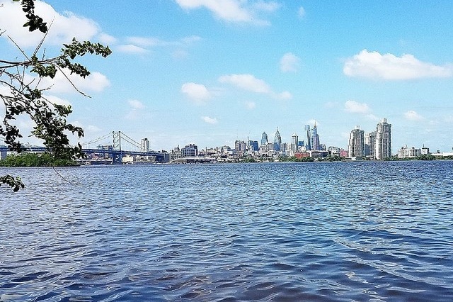 A view of Philadelphia from Petty’s Island, floating in the Delaware River.