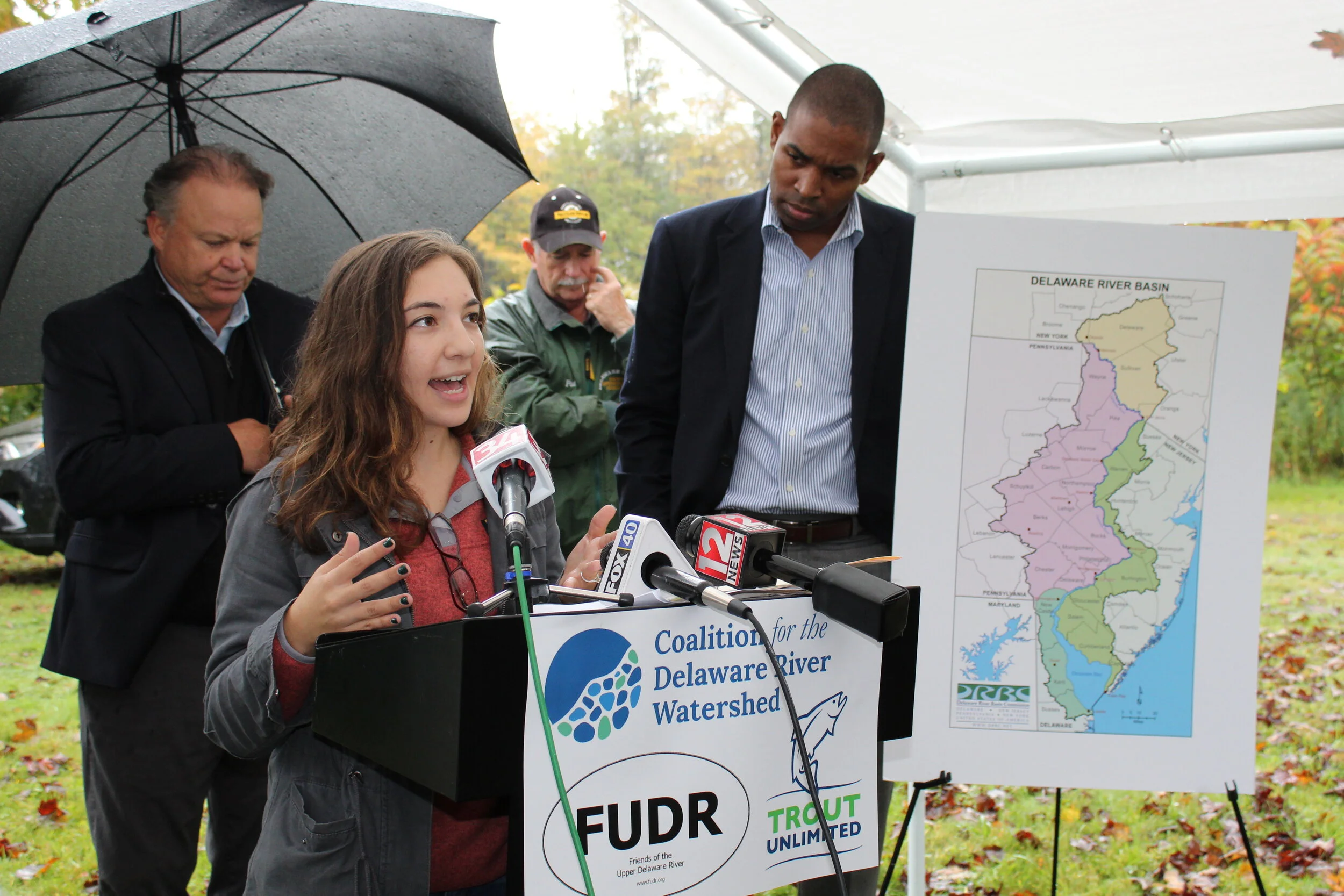 Sandra Meola, Director of the Coalition for the Delaware River Watershed, speaks to the crowd in Deposit, N.Y. on October 7, 2019