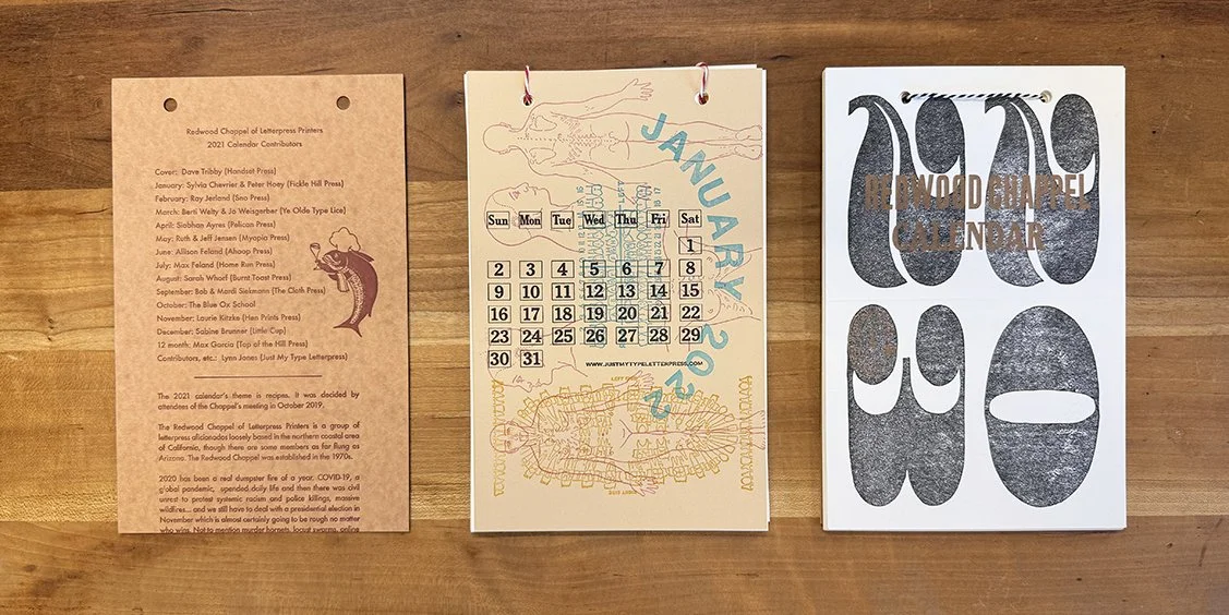 Redwood Chappel calendar pages 2021, 2022, 2023