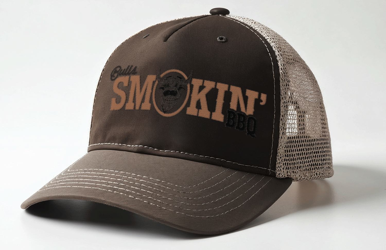 Bulls Smoking BBQ Hat Embroidered Trucker