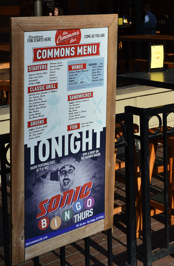 The Commons Bar Exterior Menu Sonic Bingo Promotion